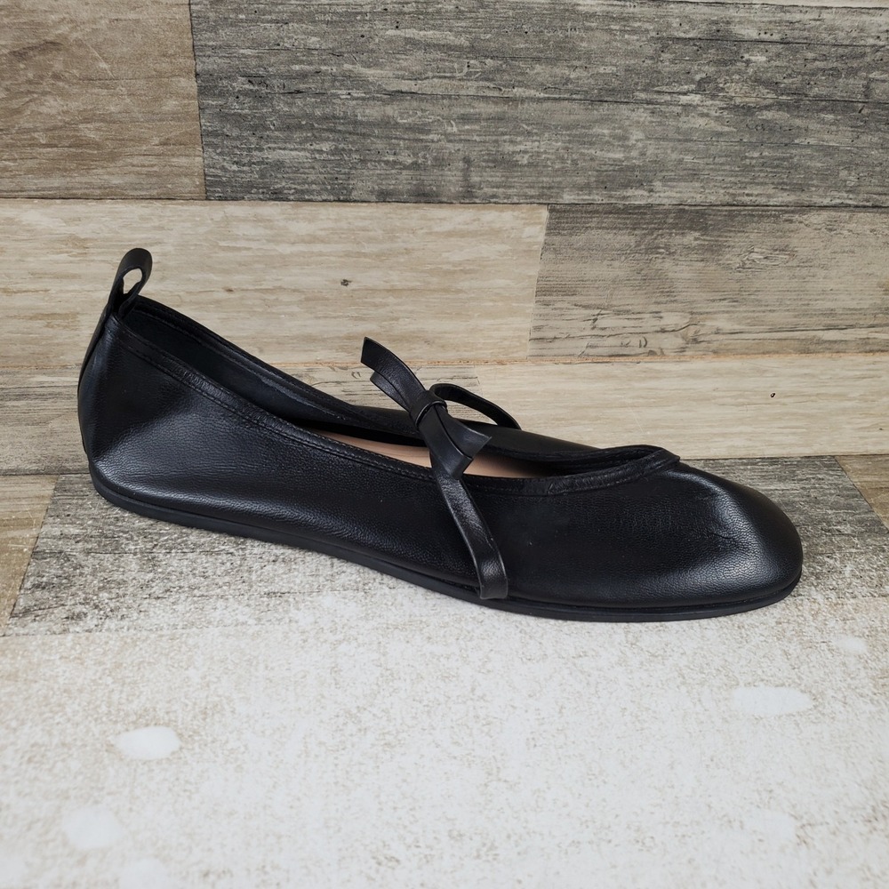 Free People Mania Bow Womens Ballet Flat Sz 10 Black Leather Comfort Slip On
